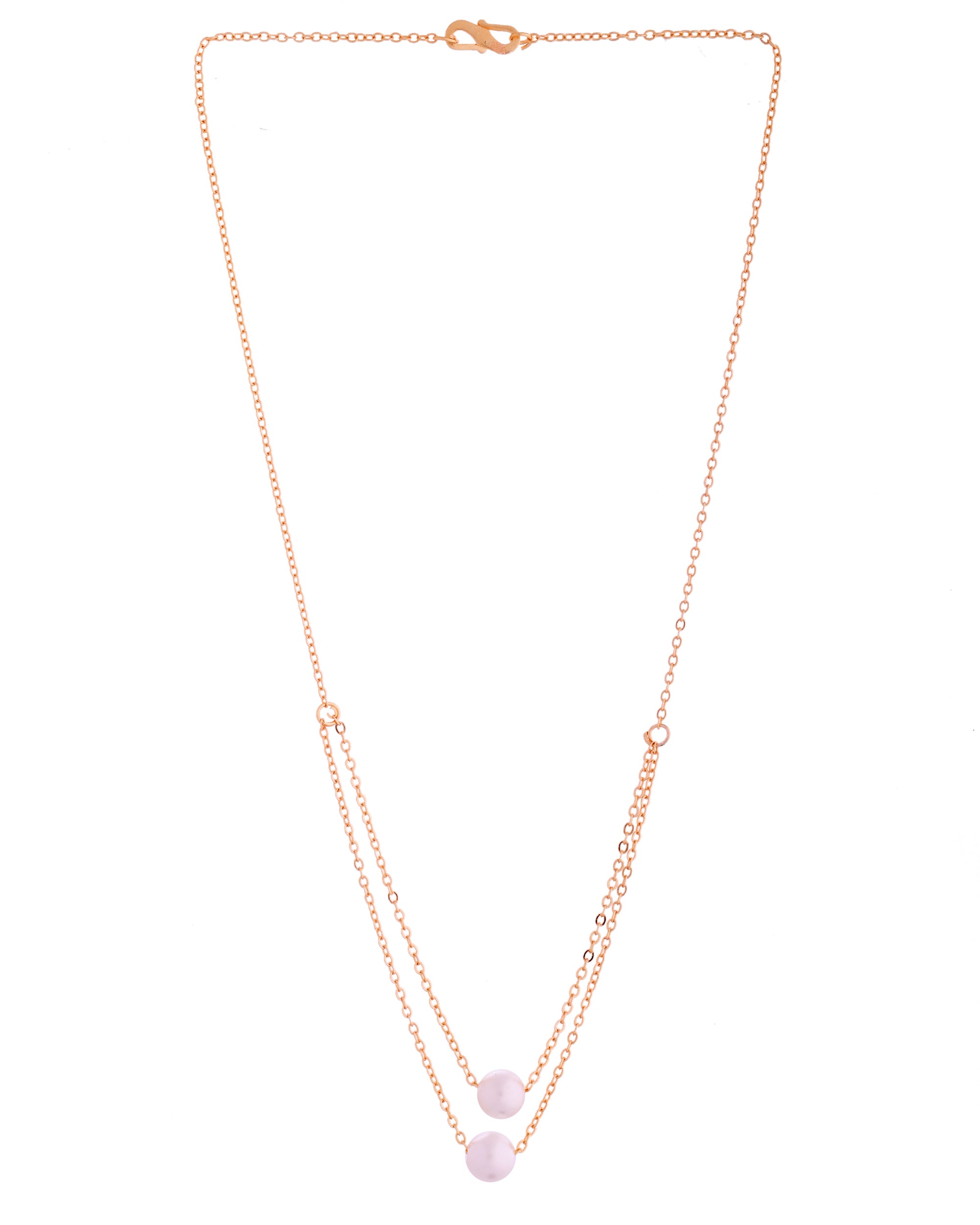 VOJ Gold Polished Pearl Studded Multi Layer Chain