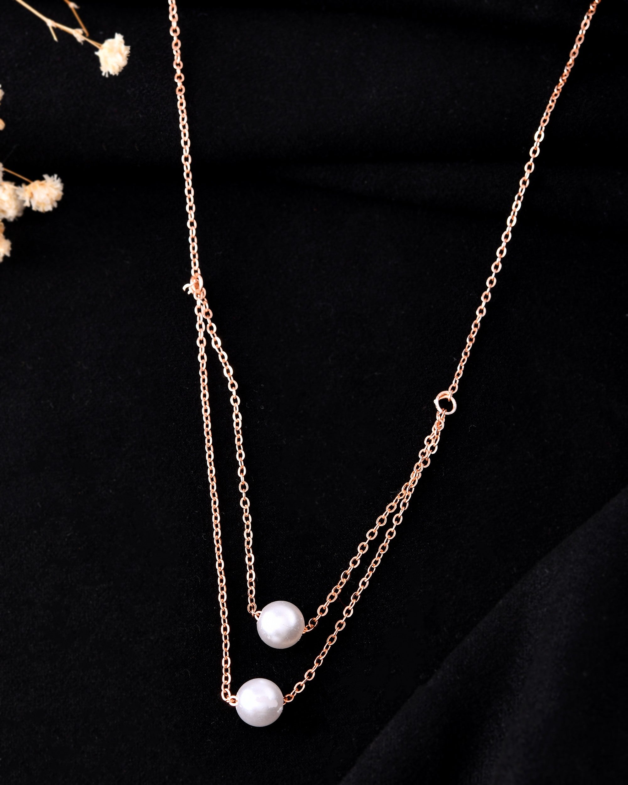 VOJ Gold Polished Pearl Studded Multi Layer Chain