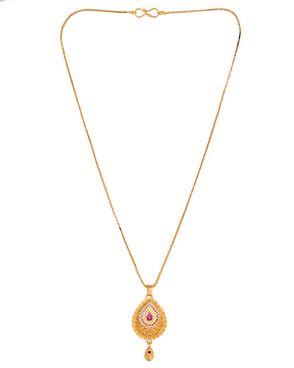 VOJ Gold Polished Teardrop Shaped Pendant With Chain Set - Distacart