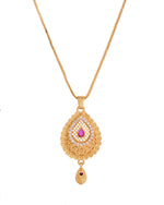 Thumbnail for VOJ Gold Polished Teardrop Shaped Pendant With Chain Set - Distacart