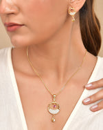 Thumbnail for VOJ Gold Polished Circular Pendant With Chain And Earrings Set - Distacart