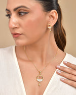 Thumbnail for VOJ Gold Polished Circular Pendant With Chain And Earrings Set - Distacart