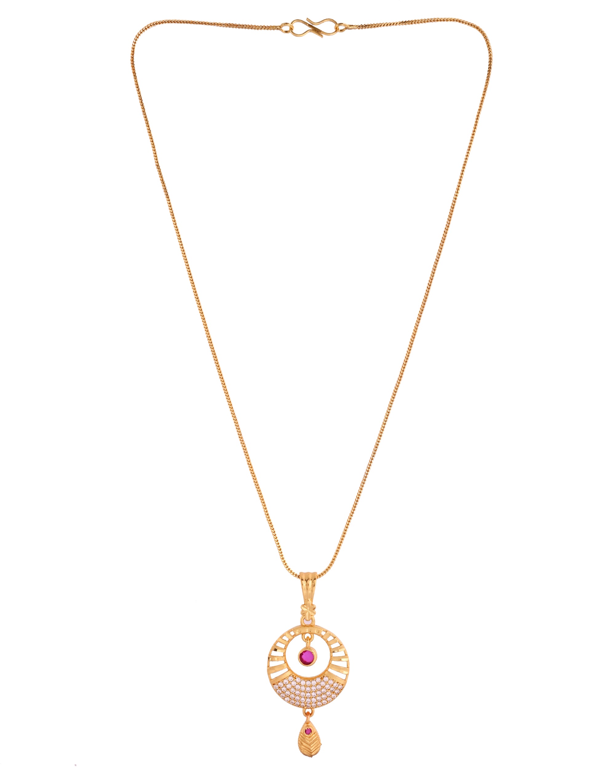 VOJ Gold Polished Circular Pendant With Chain And Earrings Set - Distacart