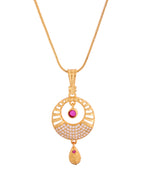 Thumbnail for VOJ Gold Polished Circular Pendant With Chain And Earrings Set - Distacart
