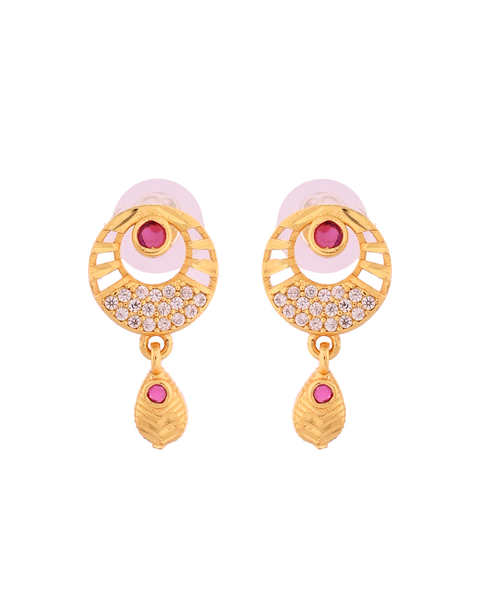 VOJ Gold Polished Circular Pendant With Chain And Earrings Set - Distacart