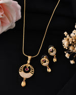 Thumbnail for VOJ Gold Polished Circular Pendant With Chain And Earrings Set - Distacart