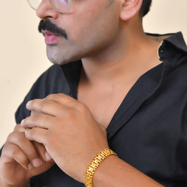 VOJ Gold Polished Handcrafted Stainless Steel Linked Bracelet For Men - Distacart