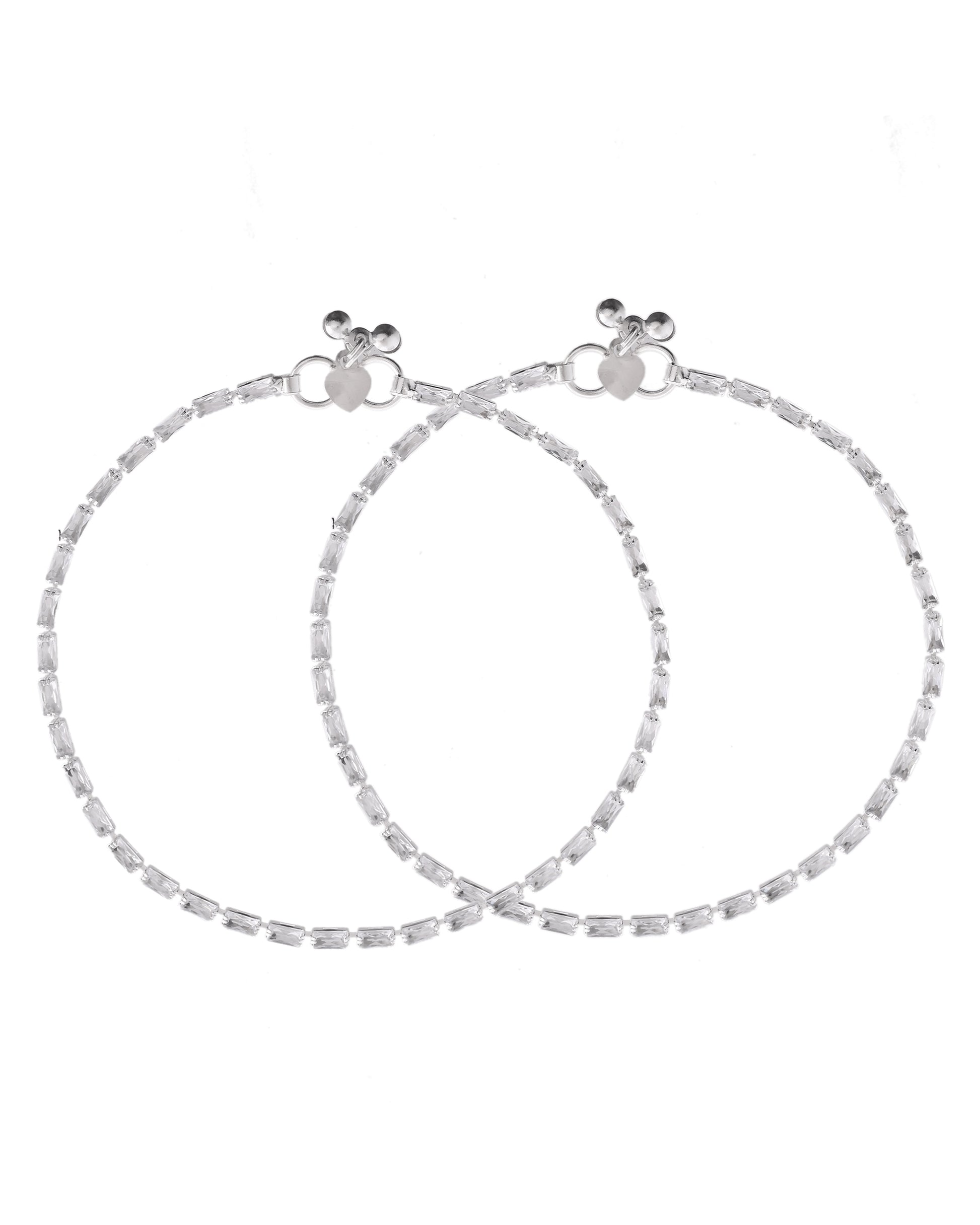 VOJ Set Of 2 Silver Plated Stone Studded Anklet - Distacart