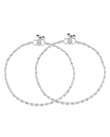 VOJ Set Of 2 Silver Plated Stone Studded Anklet - Distacart