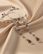 Thumbnail for VOJ Set Of 2 Silver-Plated Stainless Steel Floral Shape Anklet With Toe Ring - Distacart