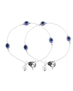 Thumbnail for VOJ Set Of 2 Silver-Plated Stainless Steel Evil Eye Studded Anklet - Distacart