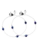 Thumbnail for VOJ Set Of 2 Silver-Plated Stainless Steel Evil Eye Studded Anklet - Distacart