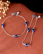 Thumbnail for VOJ Set Of 2 Silver-Plated Stainless Steel Evil Eye Studded Anklet - Distacart