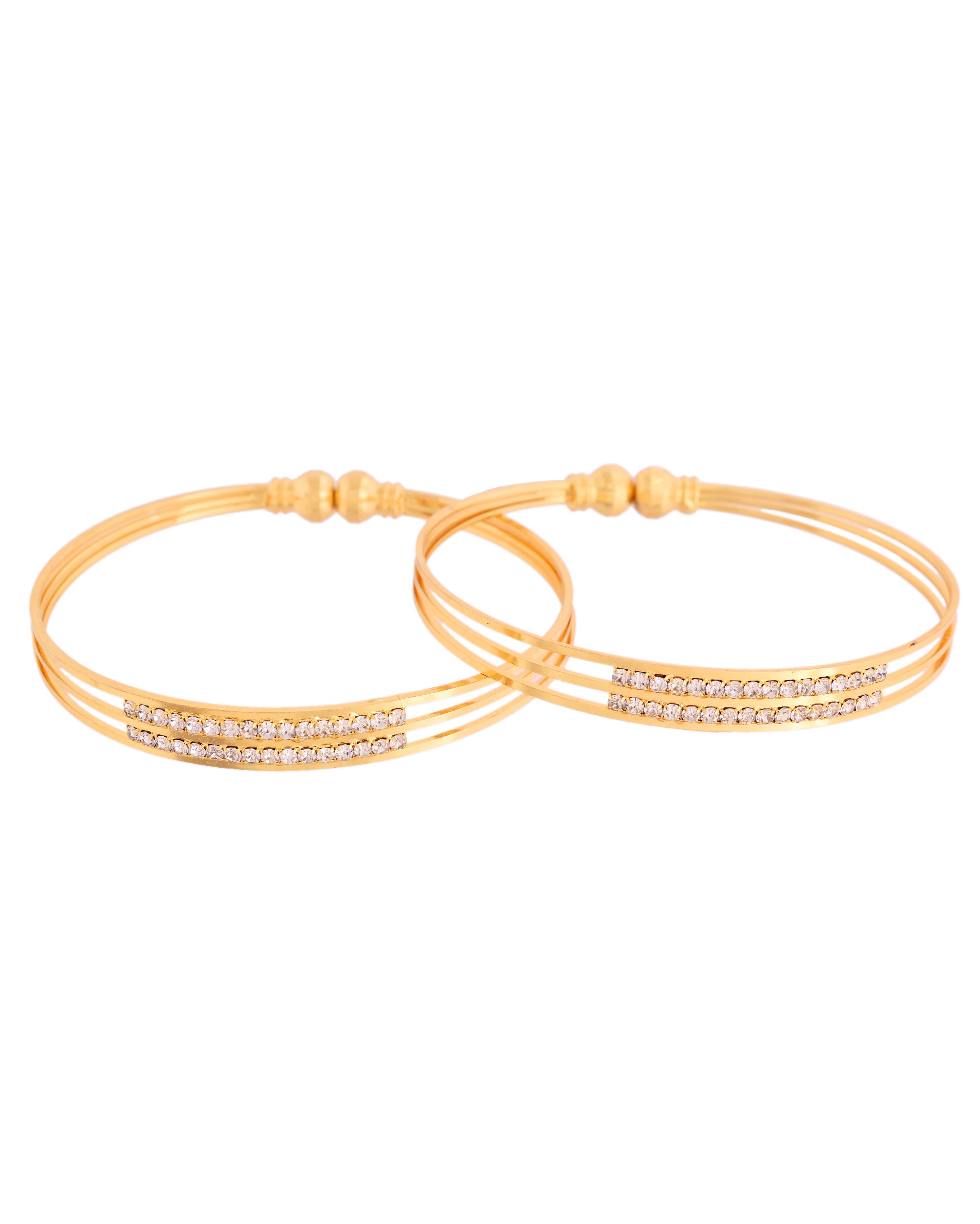 VOJ Set Of 2 Gold Polished Stone Studded Bangle