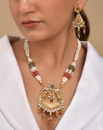 Thumbnail for VOJ Gold Polished Designer Long Necklace With Earrings Set - Distacart