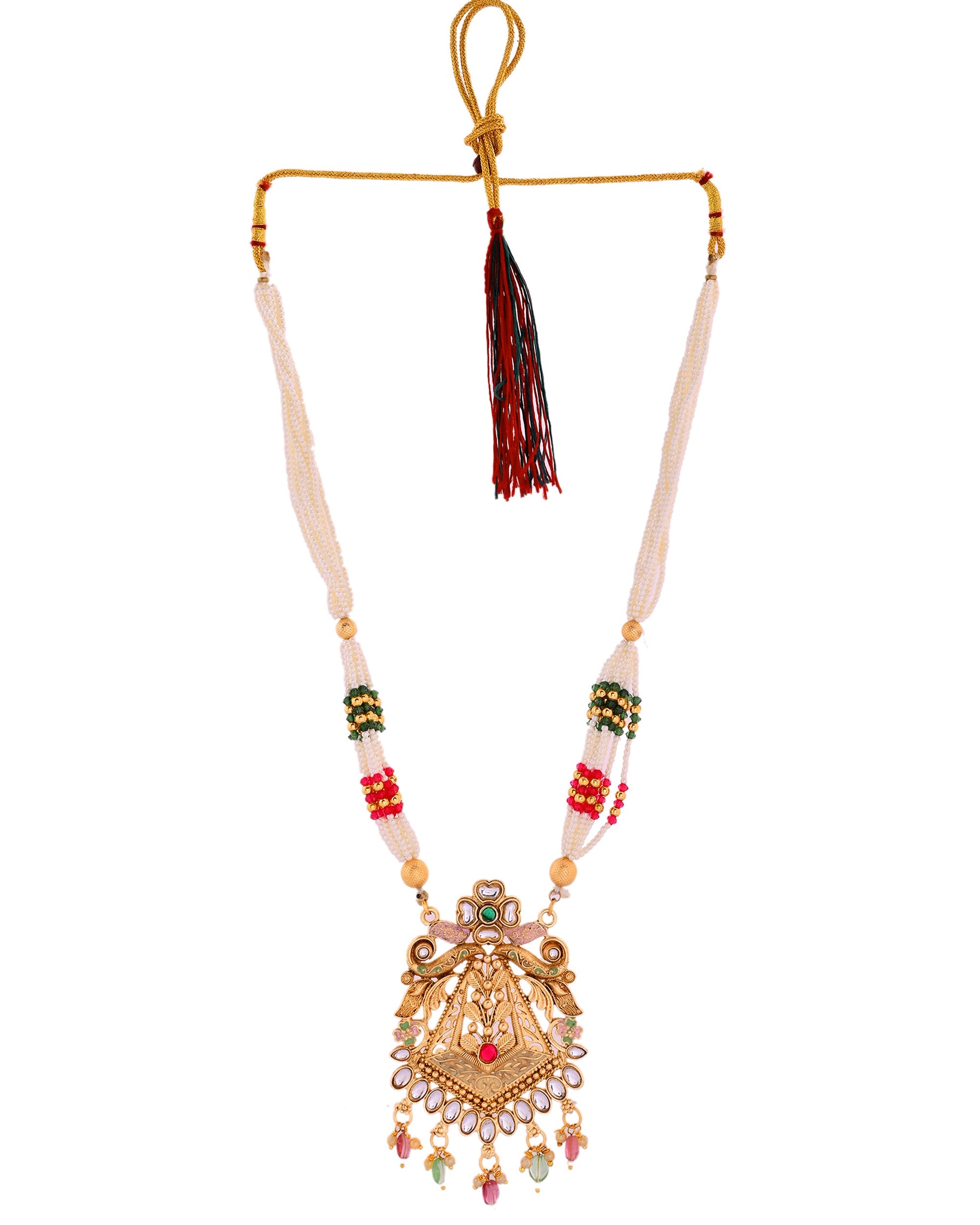 VOJ Gold Polished Designer Long Necklace With Earrings Set - Distacart