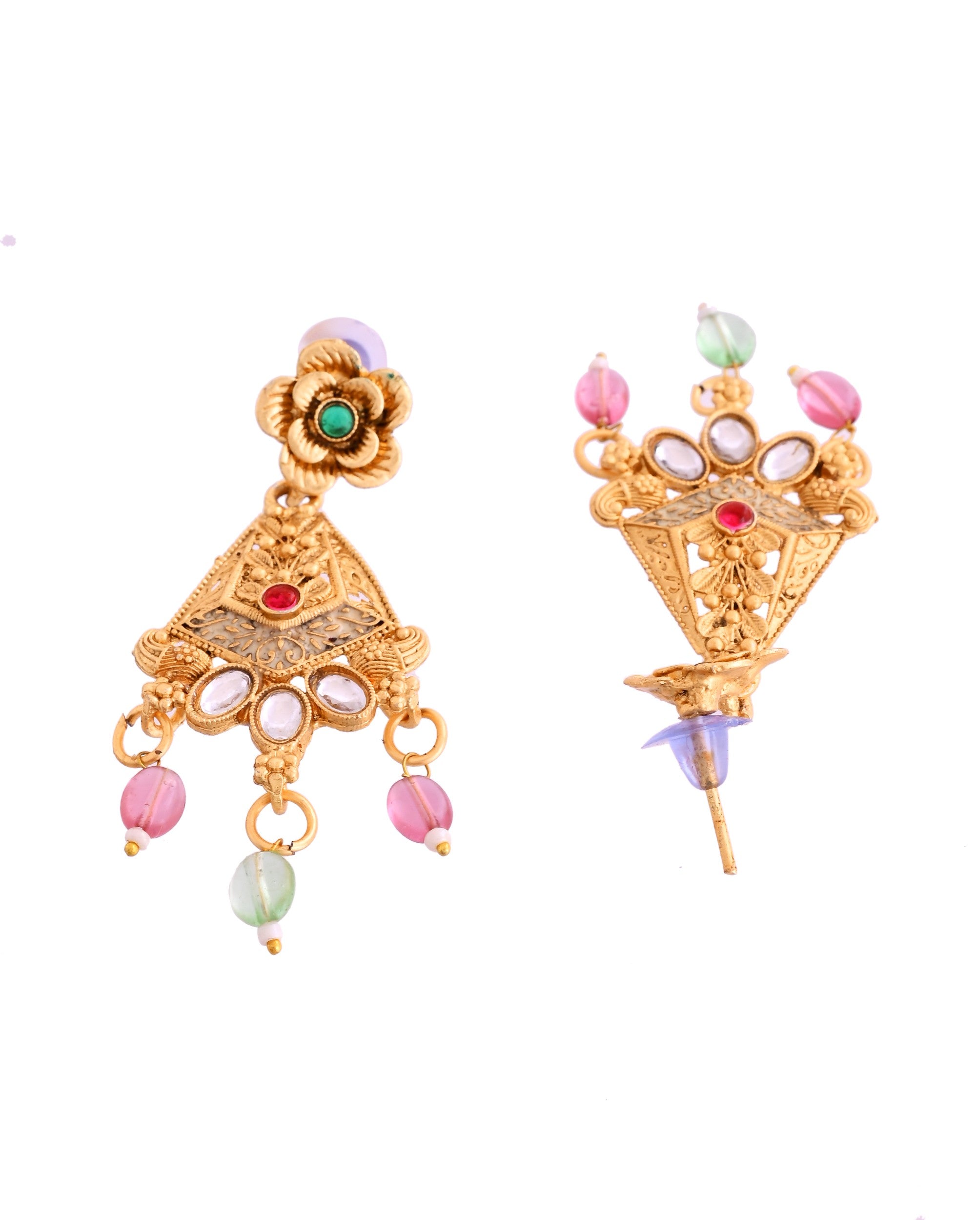 VOJ Gold Polished Designer Long Necklace With Earrings Set - Distacart