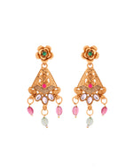 Thumbnail for VOJ Gold Polished Designer Long Necklace With Earrings Set - Distacart