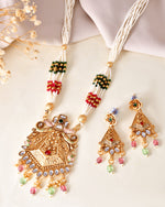 Thumbnail for VOJ Gold Polished Designer Long Necklace With Earrings Set - Distacart