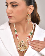 Thumbnail for VOJ Gold Polished Traditional Circular Shaped Long Necklace With Earrings Set - Distacart