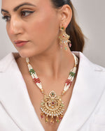 Thumbnail for VOJ Gold Polished Traditional Circular Shaped Long Necklace With Earrings Set - Distacart