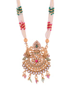 Thumbnail for VOJ Gold Polished Traditional Circular Shaped Long Necklace With Earrings Set - Distacart