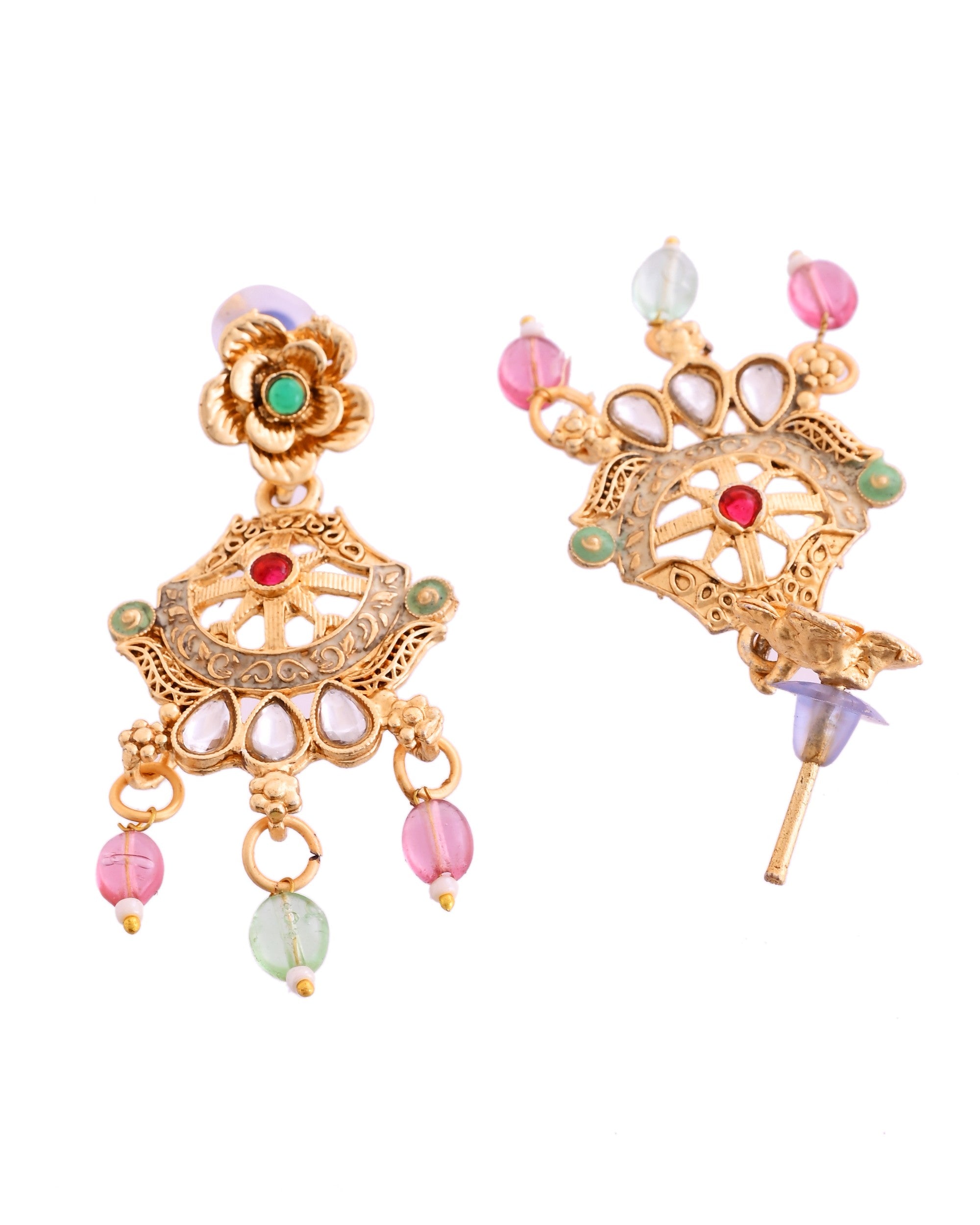 VOJ Gold Polished Traditional Circular Shaped Long Necklace With Earrings Set - Distacart