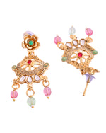 Thumbnail for VOJ Gold Polished Traditional Circular Shaped Long Necklace With Earrings Set - Distacart