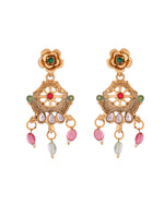 Thumbnail for VOJ Gold Polished Traditional Circular Shaped Long Necklace With Earrings Set - Distacart