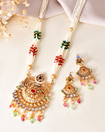 Thumbnail for VOJ Gold Polished Traditional Circular Shaped Long Necklace With Earrings Set - Distacart