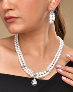 Thumbnail for VOJ Silver Plated Pearl & Ad Studded Designer Jewellery Set - Distacart