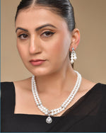 Thumbnail for VOJ Silver Plated Pearl & Ad Studded Designer Jewellery Set - Distacart