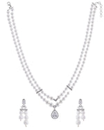 Thumbnail for VOJ Silver Plated Pearl & Ad Studded Designer Jewellery Set - Distacart