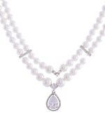 Thumbnail for VOJ Silver Plated Pearl & Ad Studded Designer Jewellery Set - Distacart