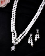 Thumbnail for VOJ Silver Plated Pearl & Ad Studded Designer Jewellery Set - Distacart