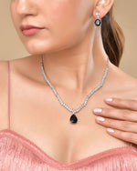 Thumbnail for VOJ Silver Plated Black Teardrop Stone Studded Simple Jewellery Set - Distacart