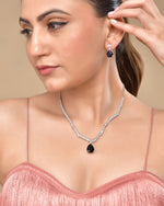 Thumbnail for VOJ Silver Plated Black Teardrop Stone Studded Simple Jewellery Set - Distacart
