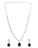 Thumbnail for VOJ Silver Plated Black Teardrop Stone Studded Simple Jewellery Set - Distacart