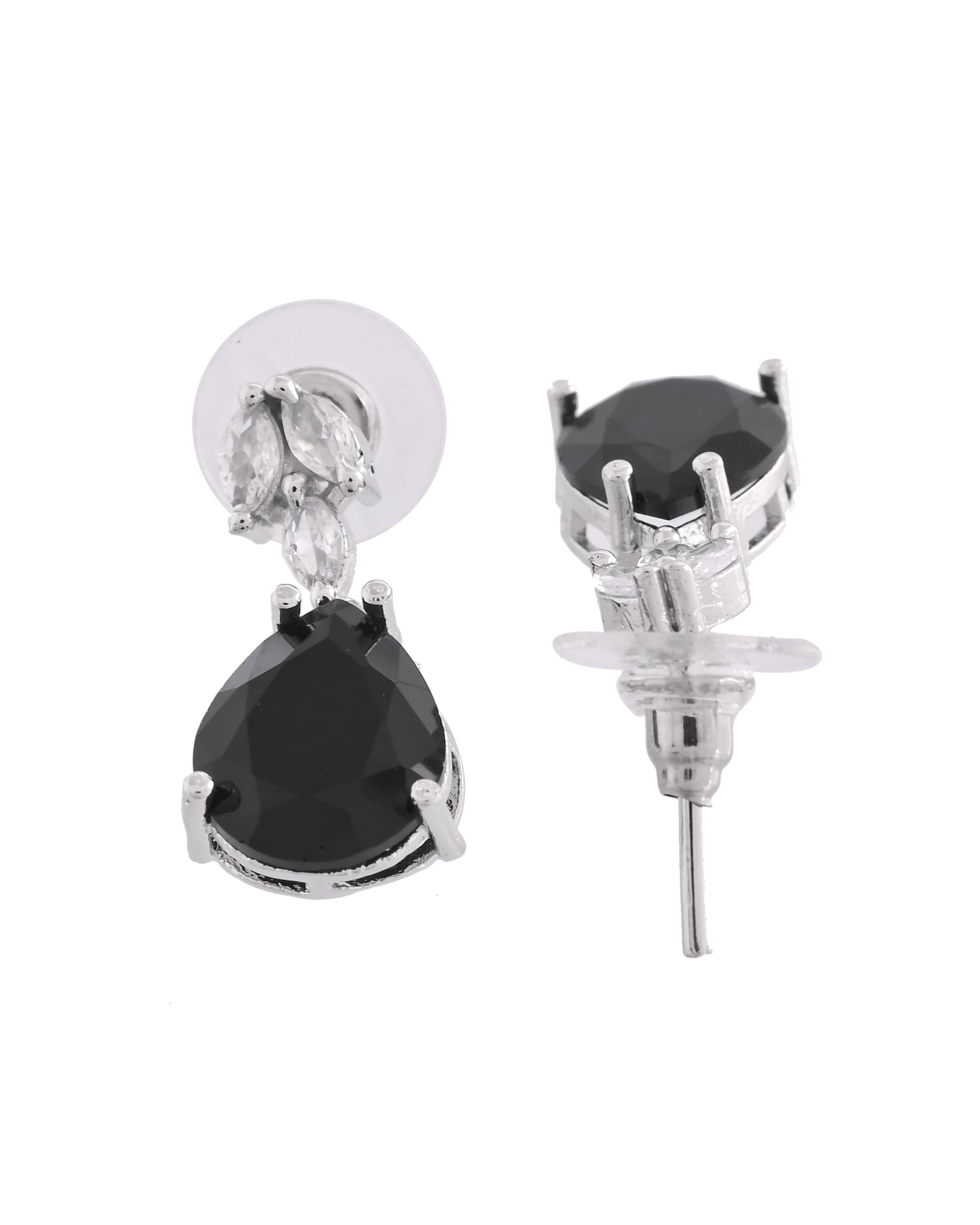 VOJ Silver Plated Black Teardrop Stone Studded Simple Jewellery Set - Distacart