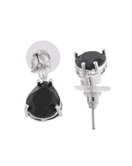 Thumbnail for VOJ Silver Plated Black Teardrop Stone Studded Simple Jewellery Set - Distacart