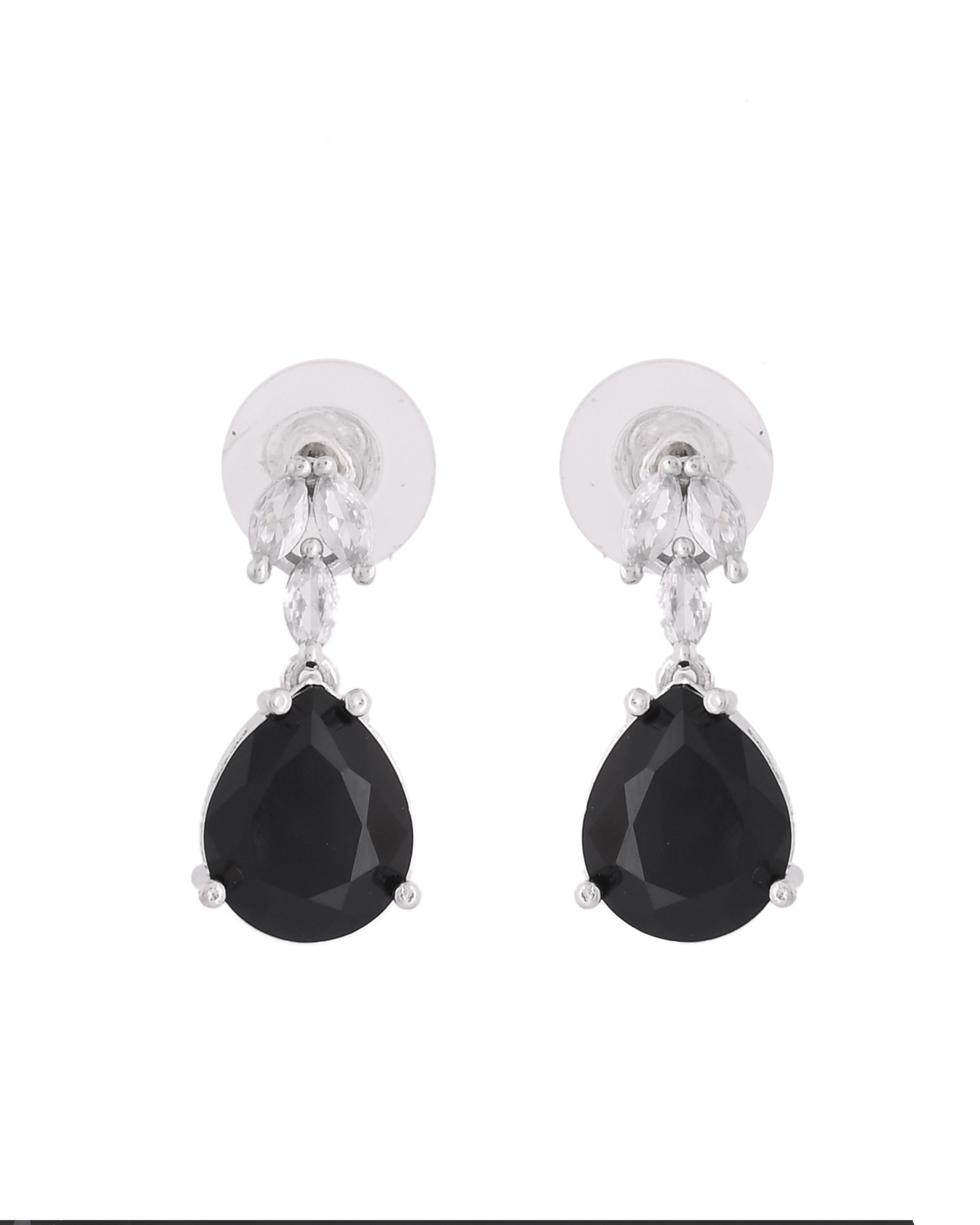 VOJ Silver Plated Black Teardrop Stone Studded Simple Jewellery Set - Distacart