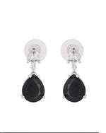 Thumbnail for VOJ Silver Plated Black Teardrop Stone Studded Simple Jewellery Set - Distacart