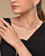 Thumbnail for VOJ Silver Plated Baby Pink Stone Studded Necklace With Earrings, Ring And Bracelet Set - Distacart