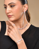 Thumbnail for VOJ Silver Plated Baby Pink Stone Studded Necklace With Earrings, Ring And Bracelet Set - Distacart