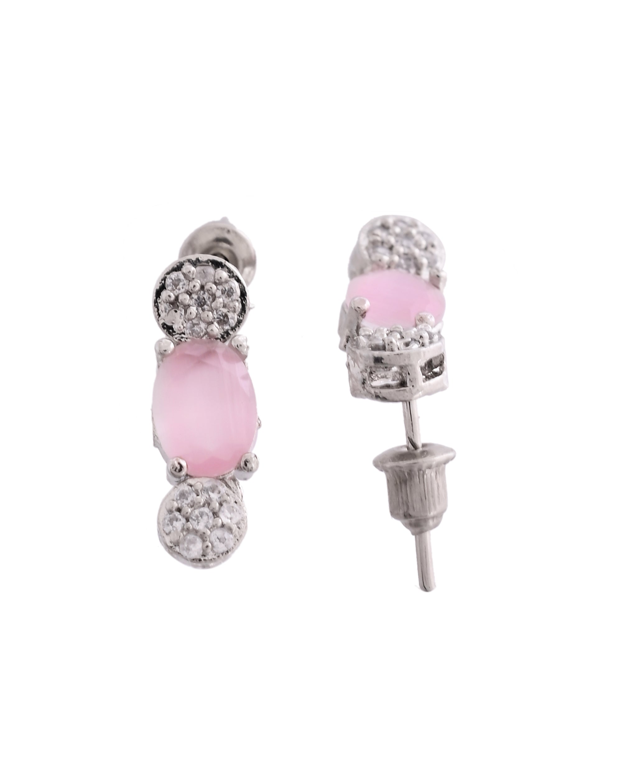 VOJ Silver Plated Baby Pink Stone Studded Necklace With Earrings, Ring And Bracelet Set - Distacart