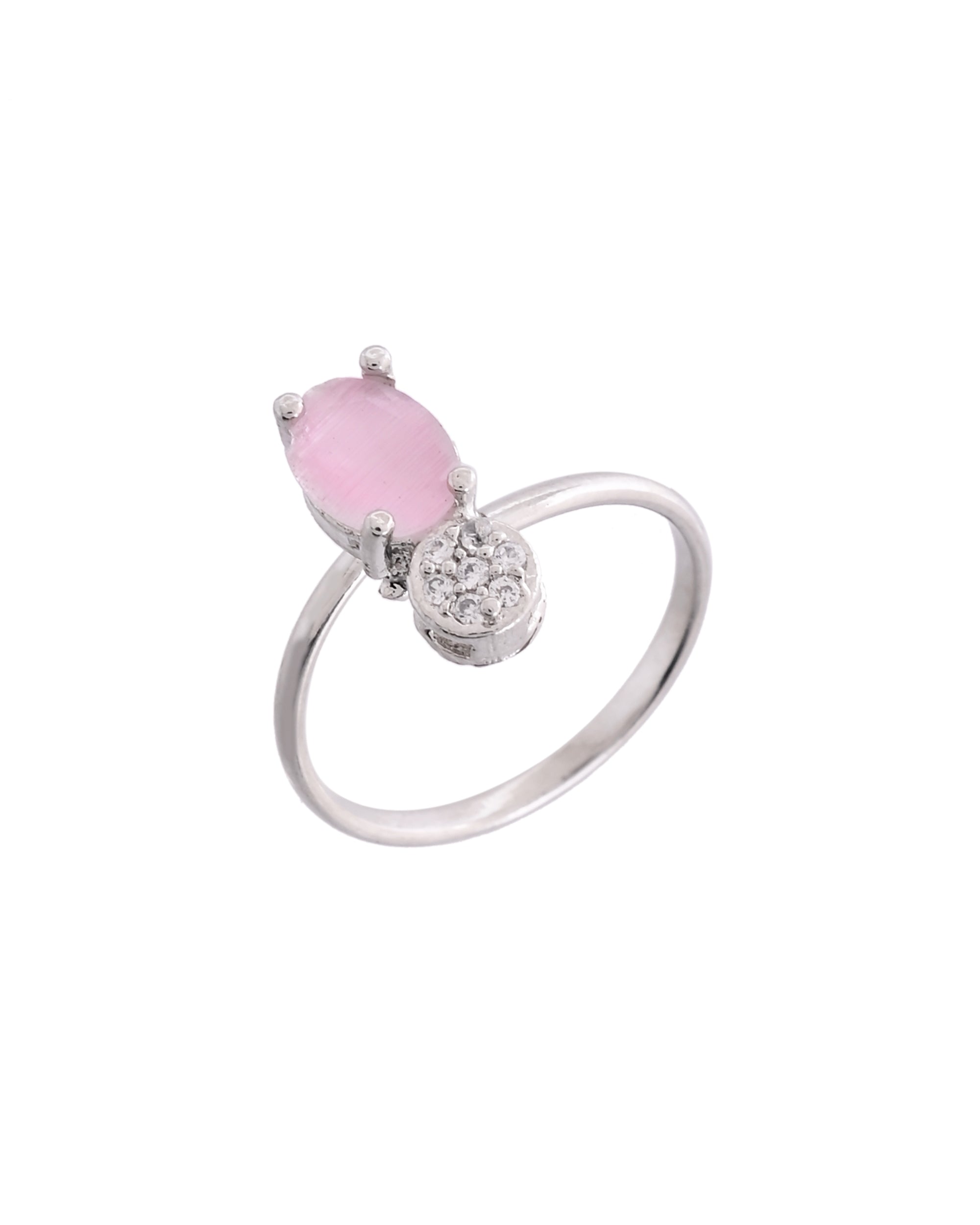 VOJ Silver Plated Baby Pink Stone Studded Necklace With Earrings, Ring And Bracelet Set - Distacart