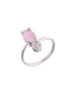 Thumbnail for VOJ Silver Plated Baby Pink Stone Studded Necklace With Earrings, Ring And Bracelet Set - Distacart