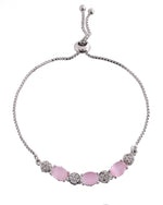 Thumbnail for VOJ Silver Plated Baby Pink Stone Studded Necklace With Earrings, Ring And Bracelet Set - Distacart