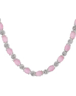 Thumbnail for VOJ Silver Plated Baby Pink Stone Studded Necklace With Earrings, Ring And Bracelet Set - Distacart