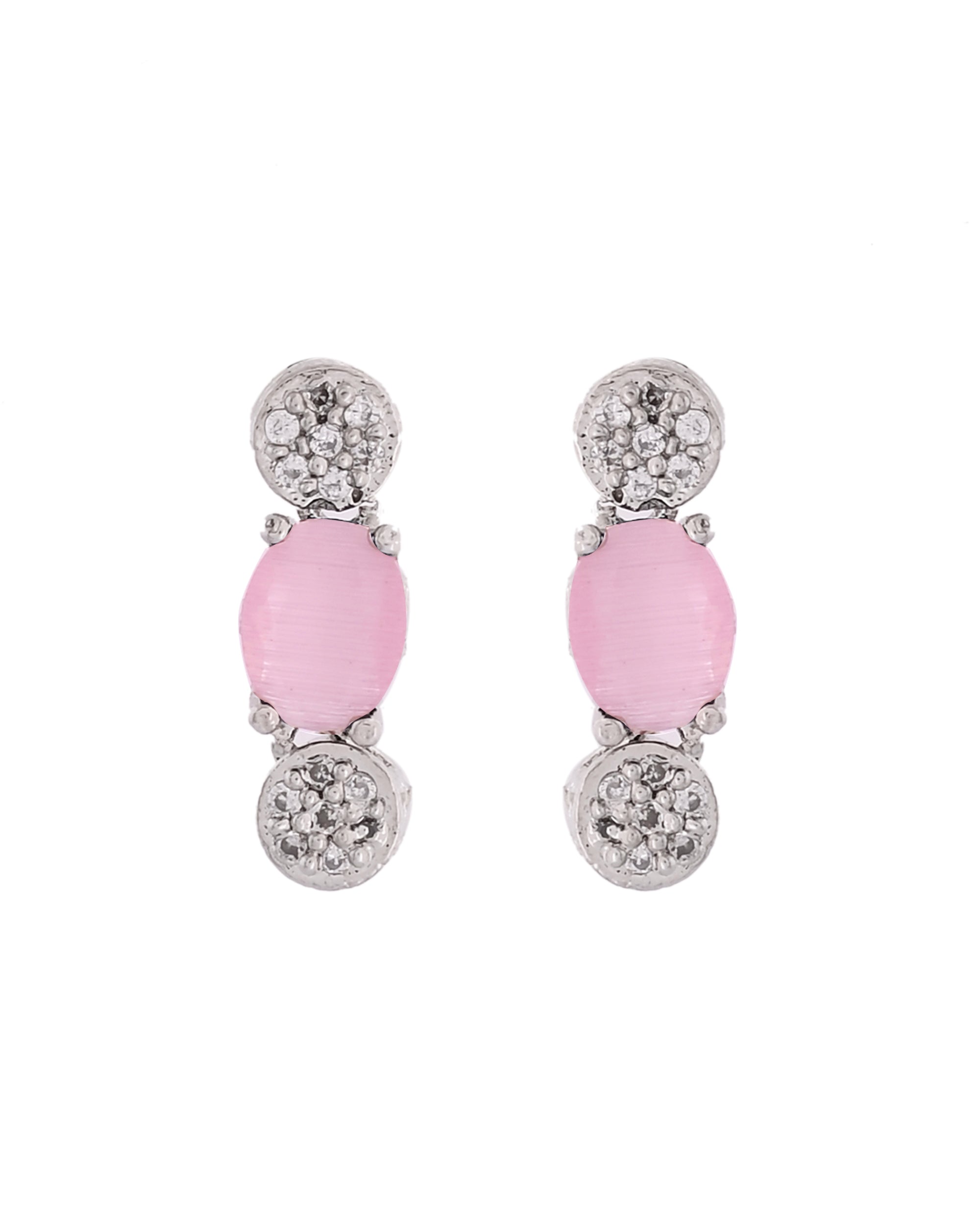 VOJ Silver Plated Baby Pink Stone Studded Necklace With Earrings, Ring And Bracelet Set - Distacart